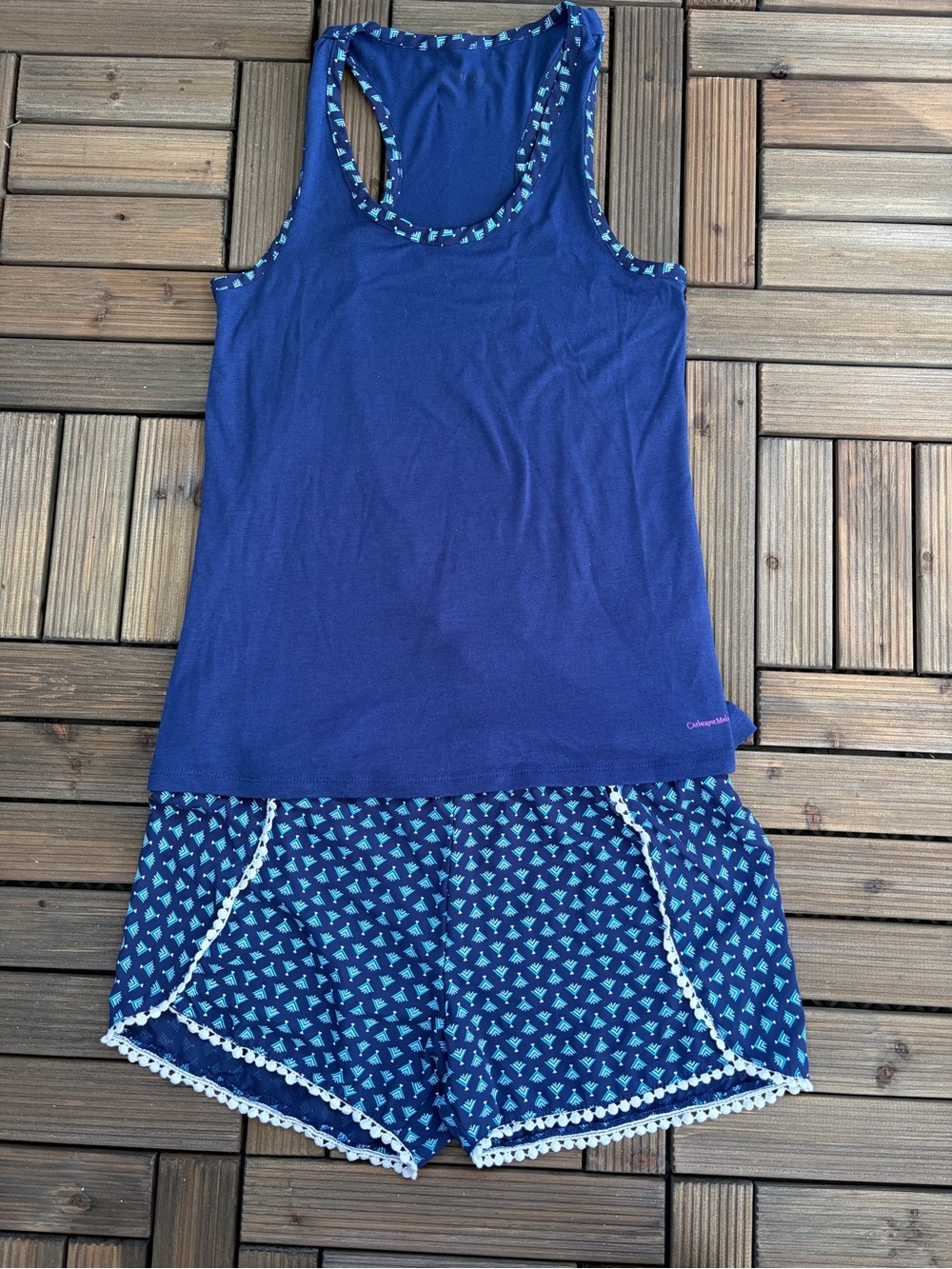 Catherine Malandrino Navy Blue Tank & Printed Short Set